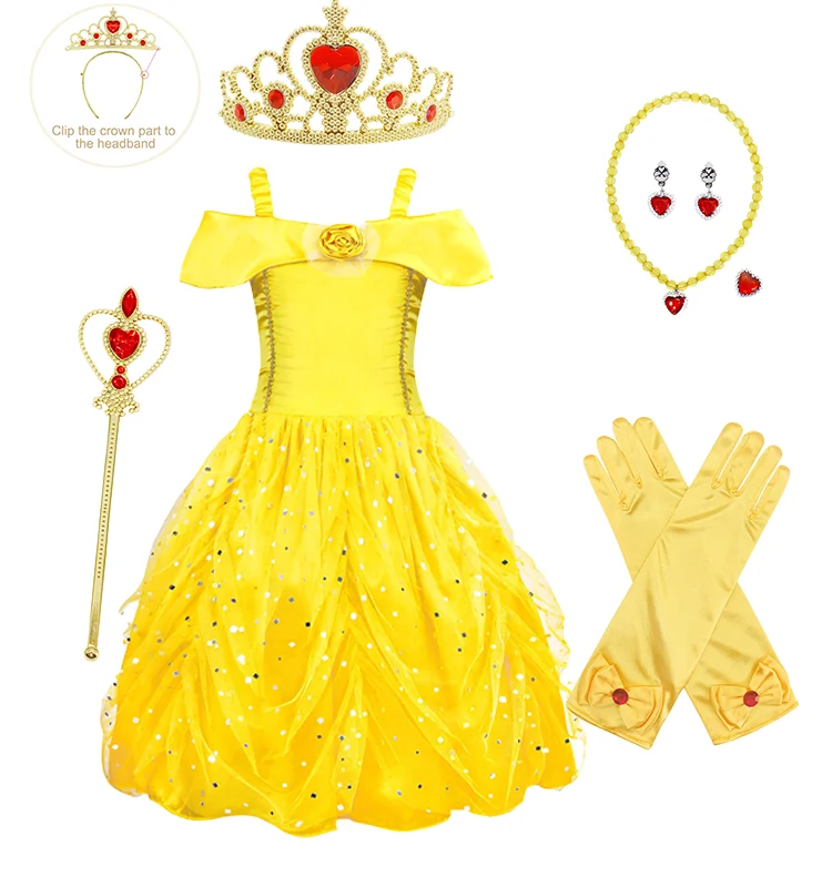 Beauty the Beast Anime Performance Clothing Girls Halloween Party Princess Lace Tulle Dress TV & Movie Costumes for Children