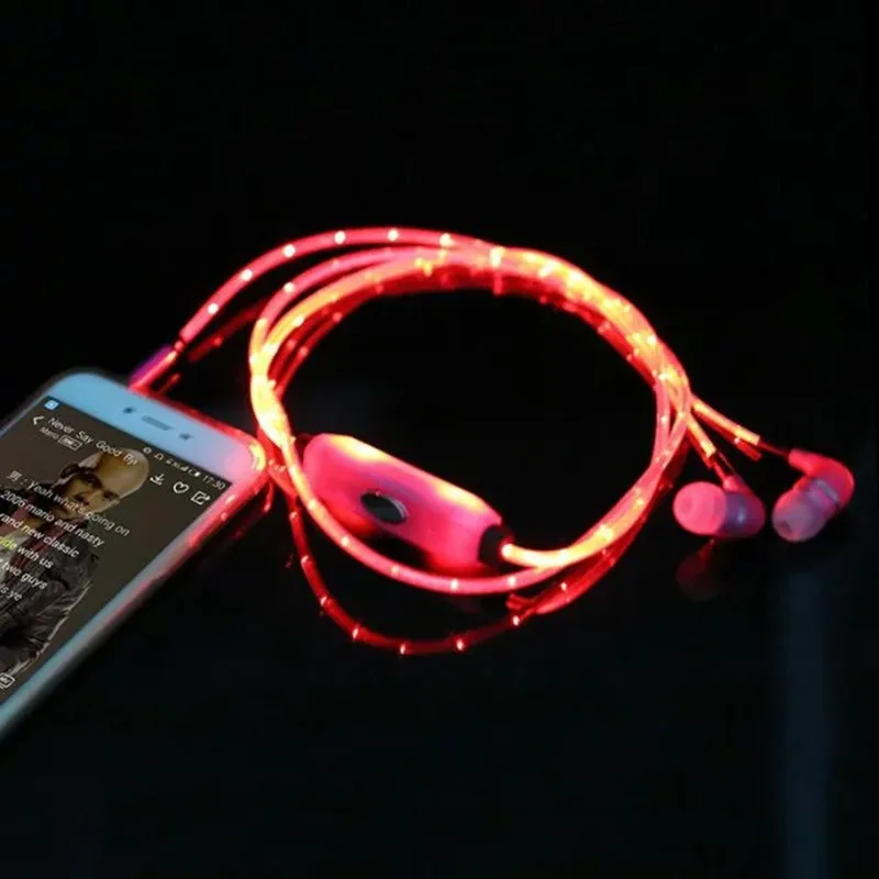 
Best selling headphone cable Visble EL Flowing LED Light Earphone wired headset for Sports 