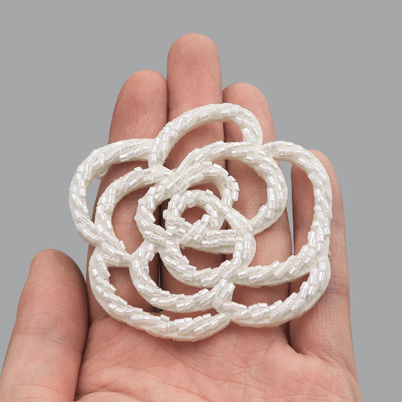 Handmade Hollow out Flower Design Sew on Clothing Hat Bags Accessories with Bead Rhinestone Crystal Appliques Patch