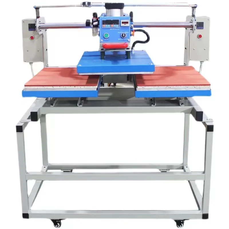 Automatic 40*60 up-sliding air pressure double station heat transfer press clothing collar label heat press machines