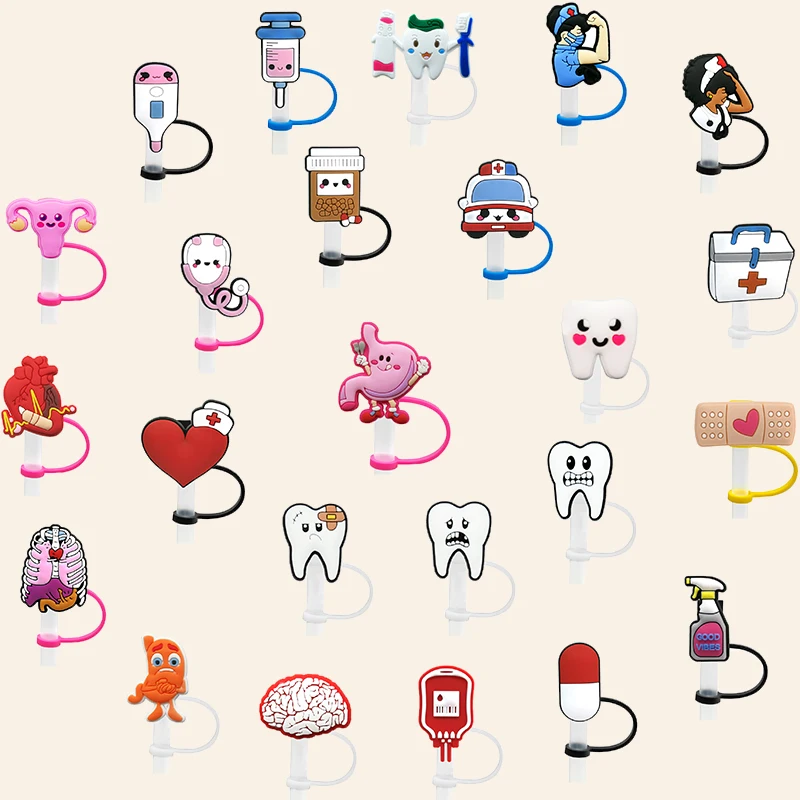 wholesale 8mm creative funny wholesale design nurse inspired straw toppers medical straw topper