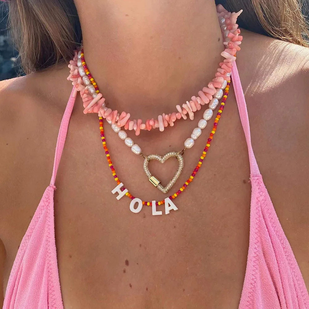 2024 HOLA Freshwater Baroque Pearl Necklace Natural Stone Necklace 18K Real Gold Plated Heart Choker Jewelry for Women Girls