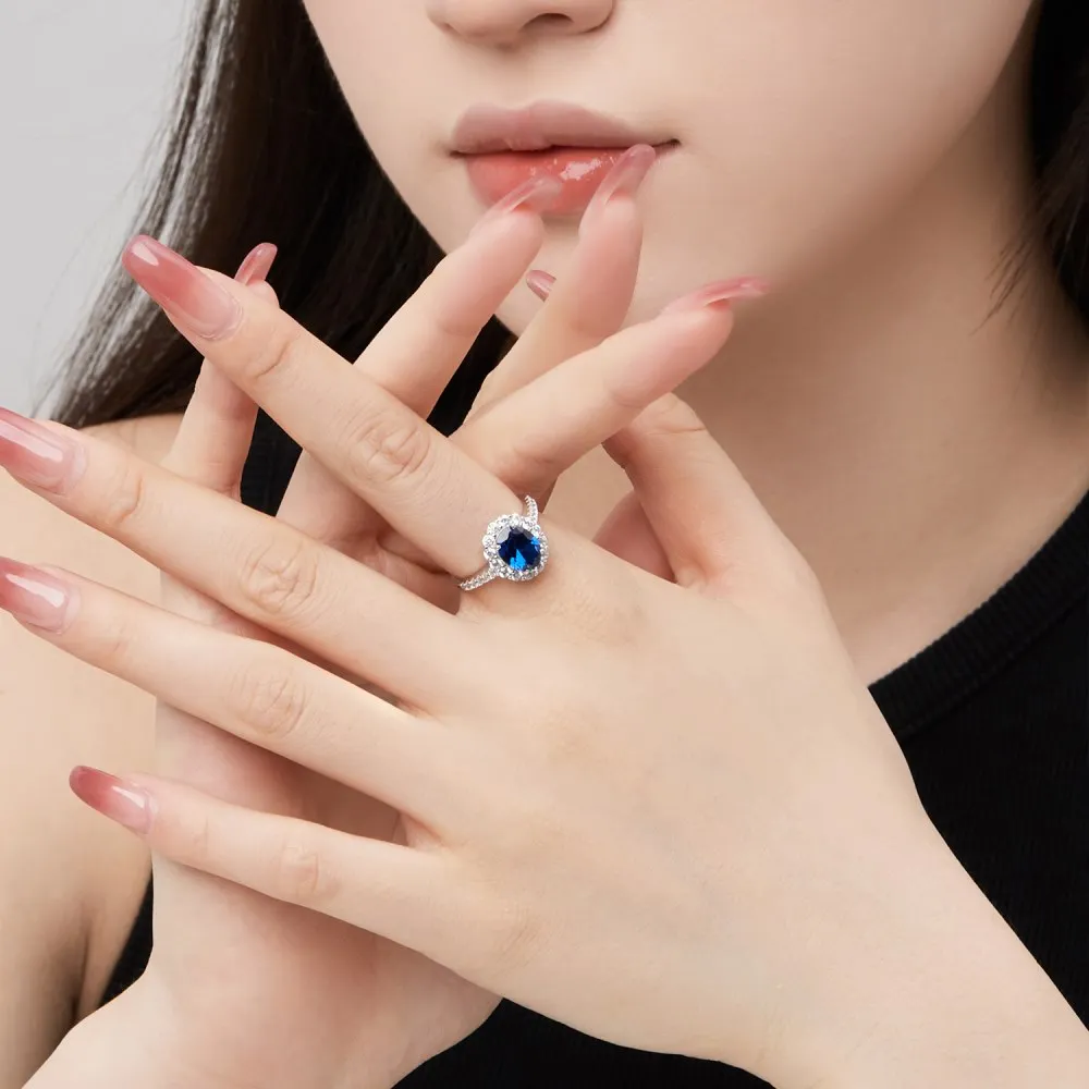 Dylam Sparkle Collection Classic Design S925 Silver Rhodium Plated Diamond Sapphire 5A Zirconia Halo Wedding Engagement Rings