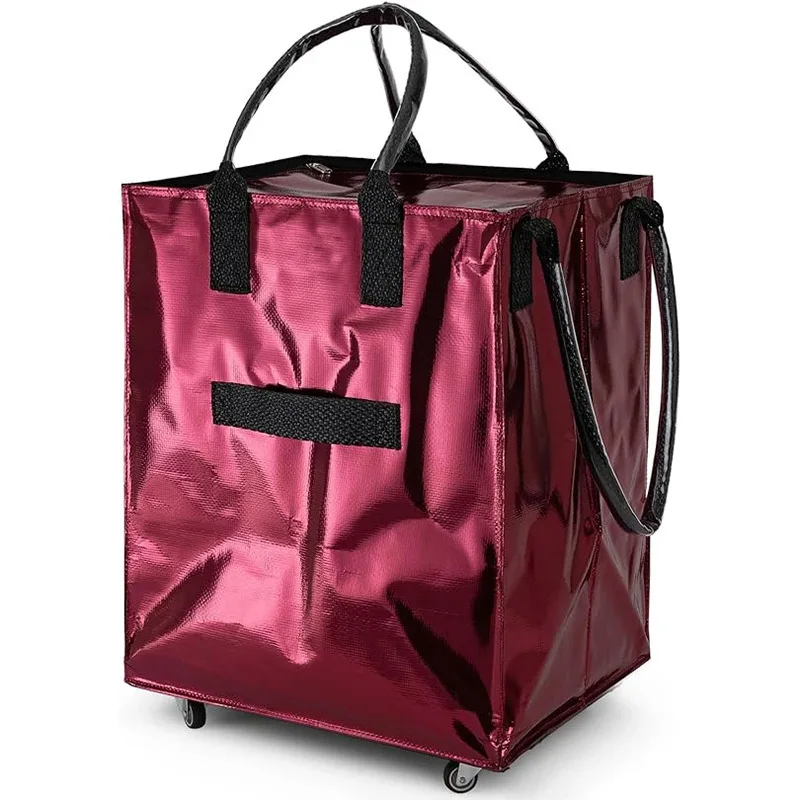 Multifunction Shopping Bag with Wheels Geometric Grocery Bag Wheels Shopping Trolley Foldable Rolling Tote