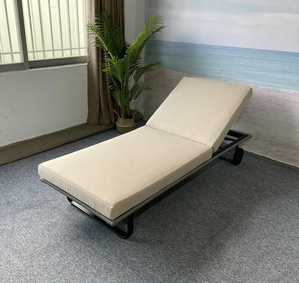 hotel outdoor furniture beach sunbed outdoor poolside lounge chair Aluminium chaise Rope patio sun lounger