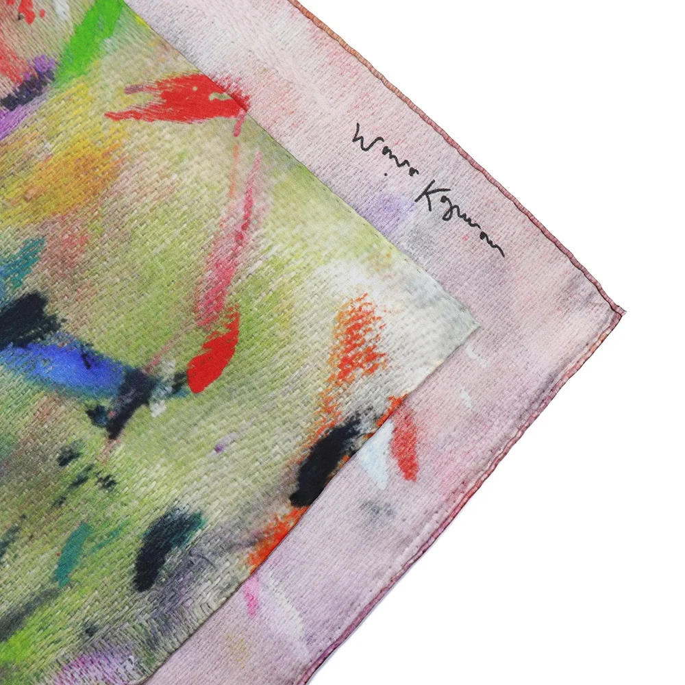 China Women High Quality Handmade Hemming Oil Painting Printed Colorful Silk Scarves Square