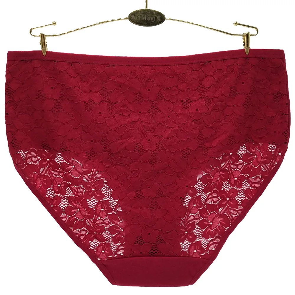 dark color fat women back lace transparent big size cotton under panty