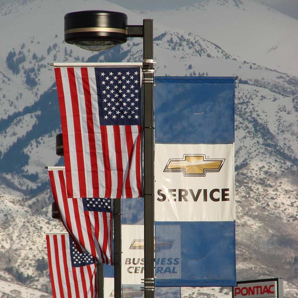 Street Outdoor Light Pole Advertising Flag Media Ads Banner Holder Kit Lantern Double Side Pole Flags With Hardware Bracket