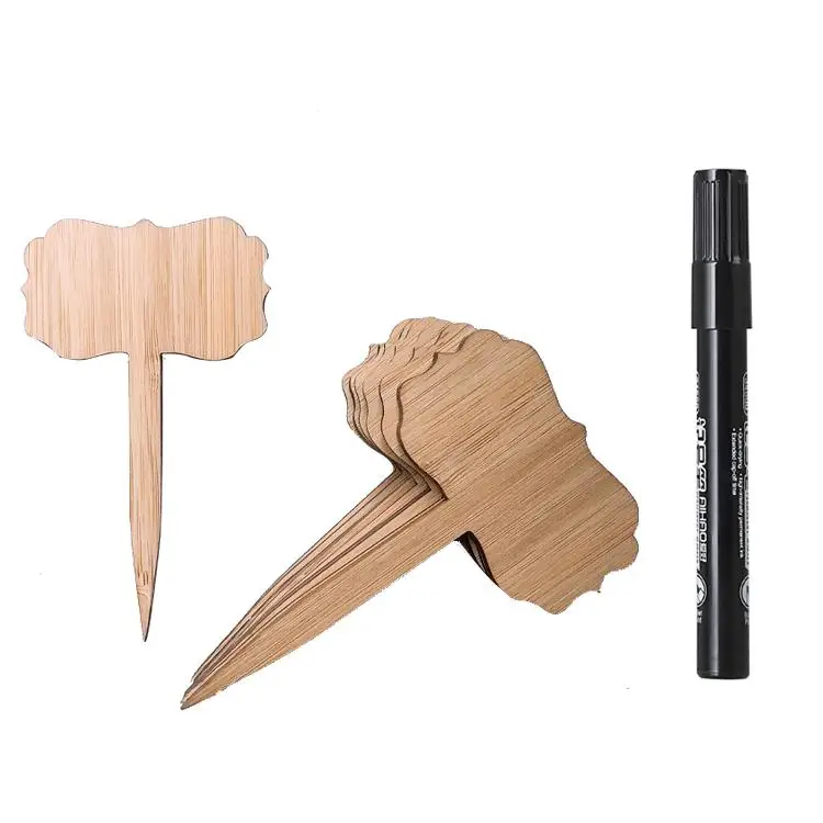 
50PCS Bamboo Plant Labels With 1 Marker Pen Eco-friendly T-type Wooden Plant Sign Tags Wood Garden Markers Decorative 
