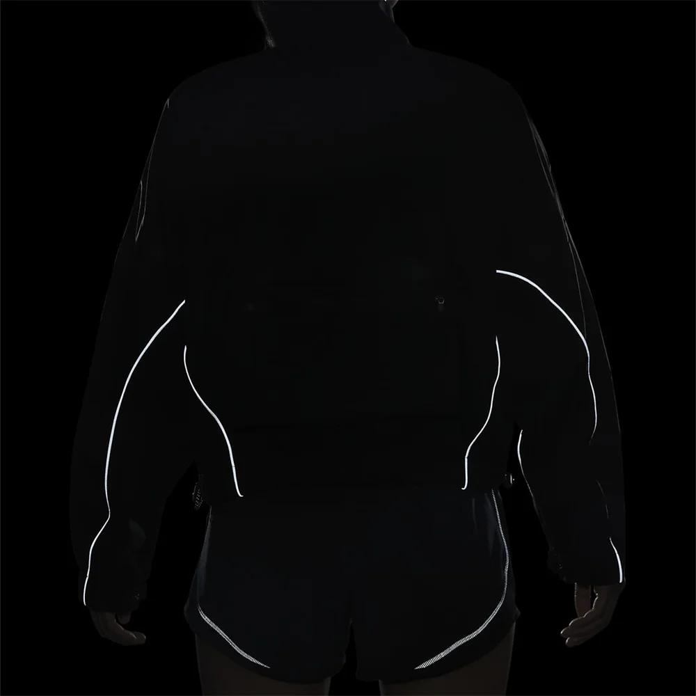 Fashion Streetwear Black Long Sleeve Outfit Windbreaker Two Piece Women Reflective Piping Tracksuit Short Set