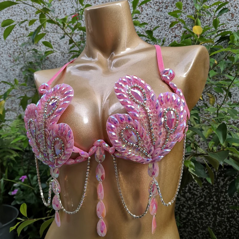 Samba Carnival Bra  Pink Color Stone Hand Made  dance party wear