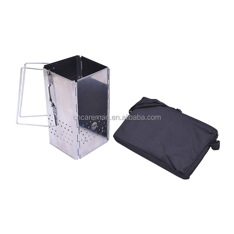 Folding Stainless Steel Chimney Charcoal Starter, Portable Compact BBQ Bead Starter Coal Lighter Ignition Barrel Square Type OEM