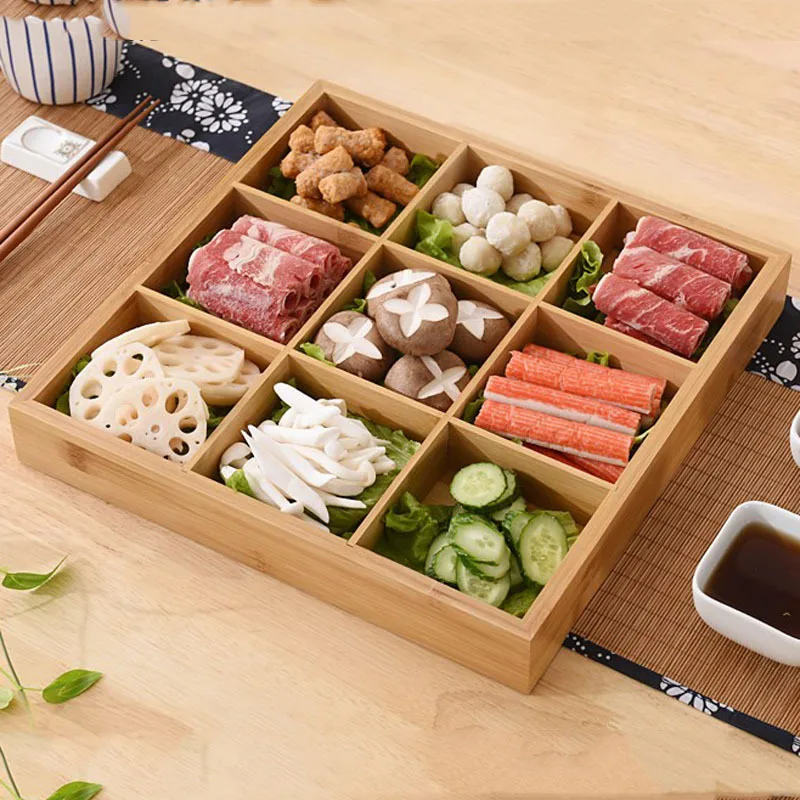 
Dinner plate storage plate for hotpot snacks bamboo tray preparation plate 
