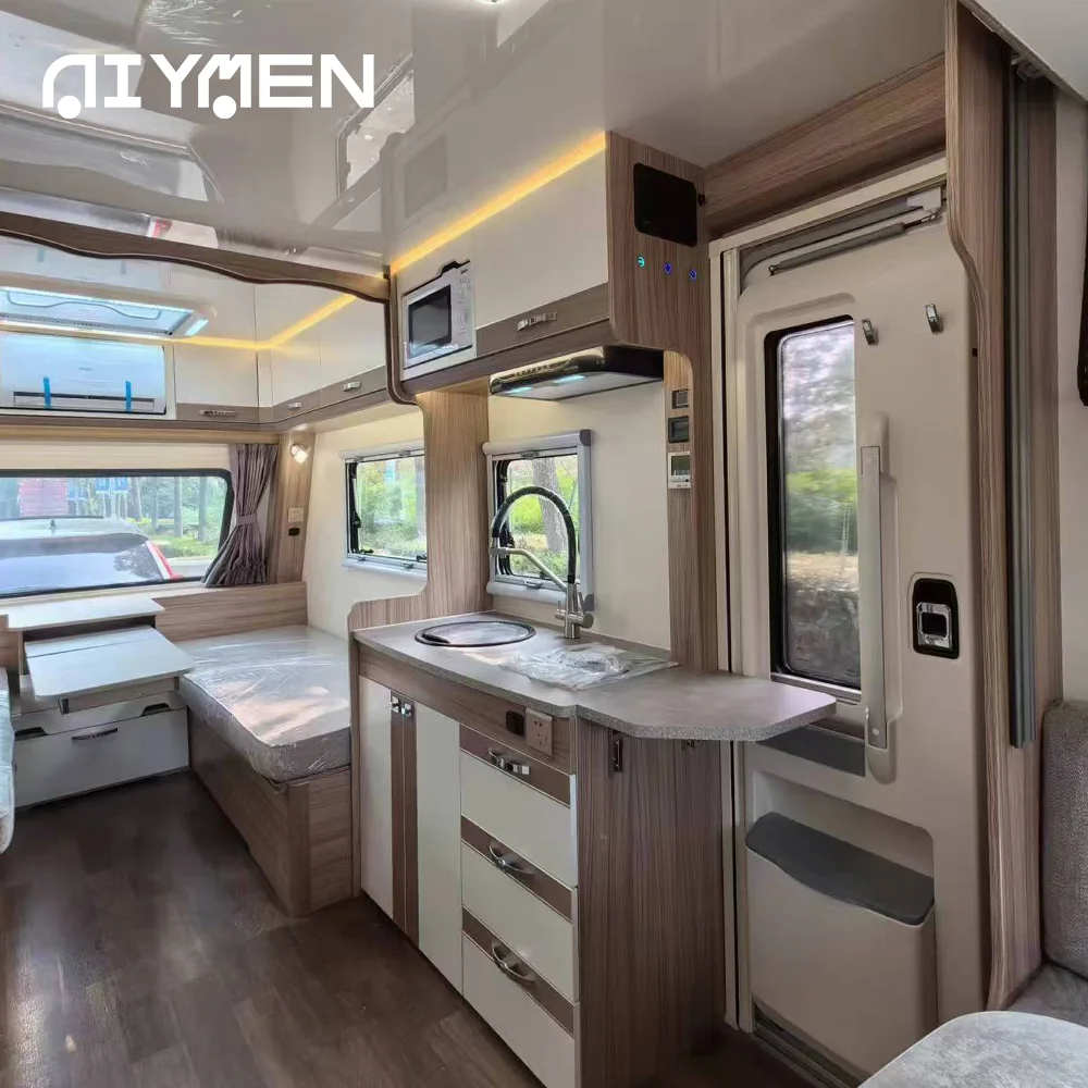 Hybrid Luxury Axle Electric Solar Panel Roof Outdoor Camping RV Caravan with Fiberglass Trailer Tent Trailer for Offroad Travel