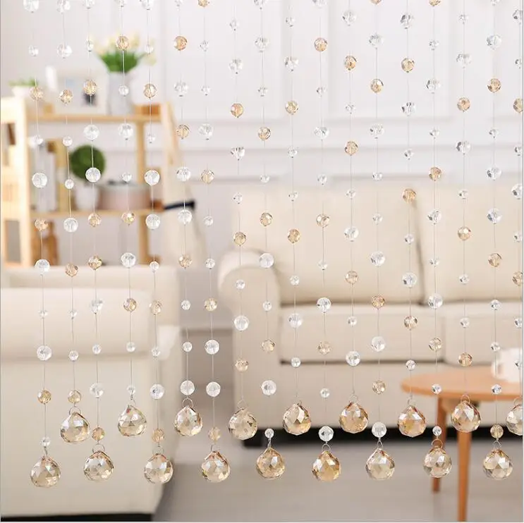 Customized wholesale crystal ctagonal beads curtain for decoration door curtain window curtaino