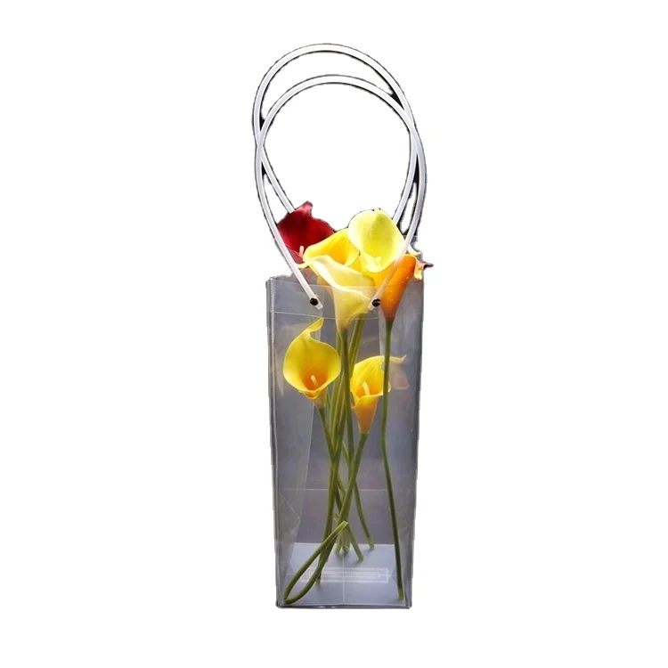 Custom Supermarket promotional printed Orchid packaging handled bag Transparent plastic flower box