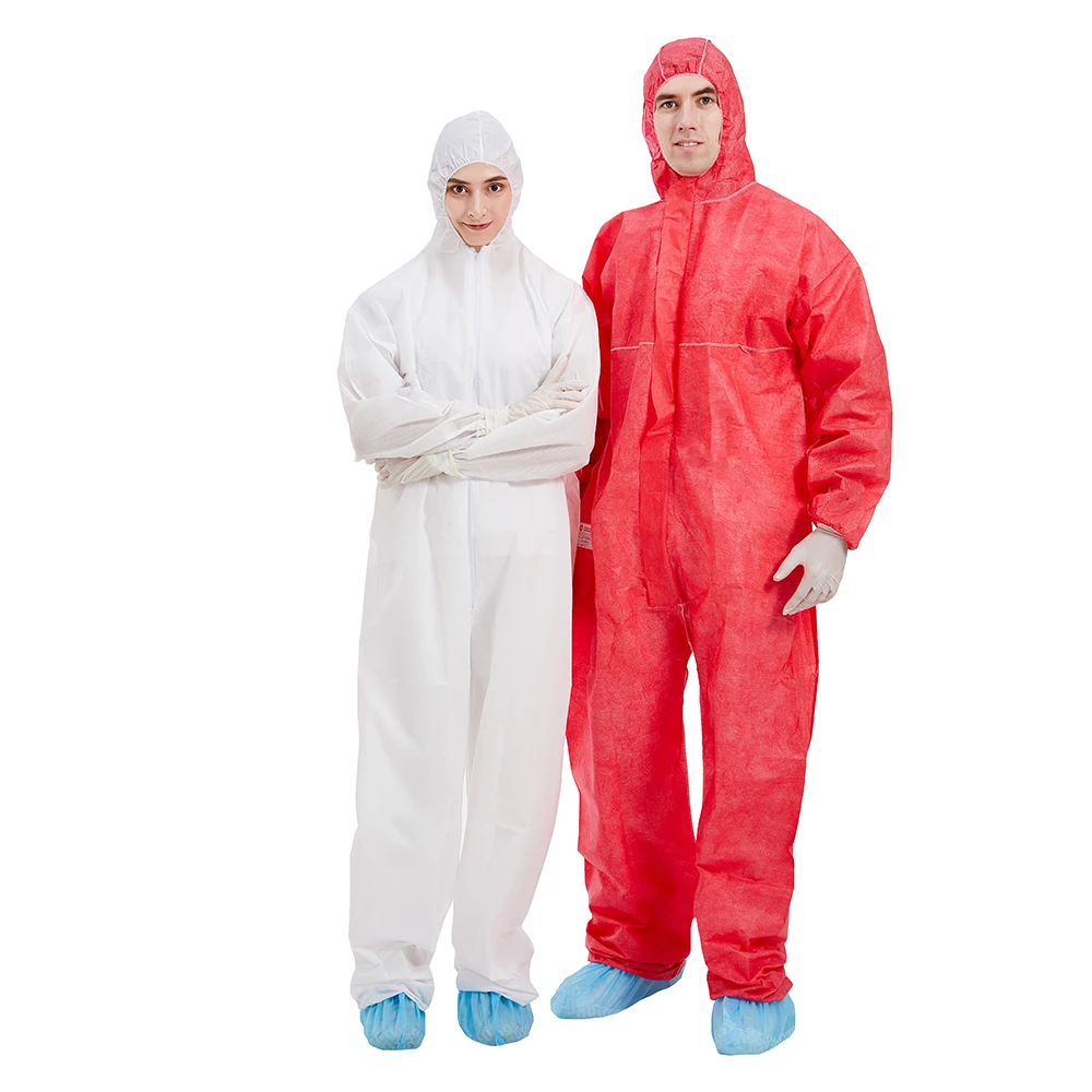 White Red SMS medical coverall disposable coverall ppe coverall suits protective overall disposable overalls