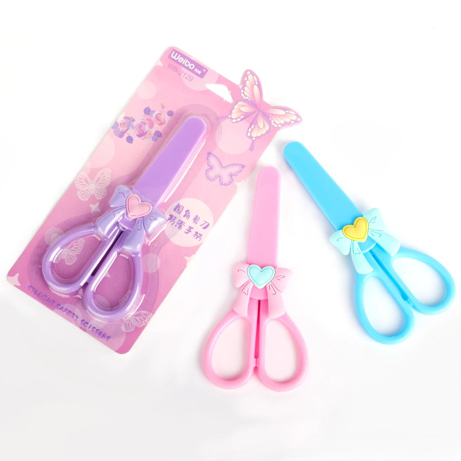 Weibo Plastic Scissors bow Safe School Kids Hot Sale High Quality Safety  Design Student Scissors for kids