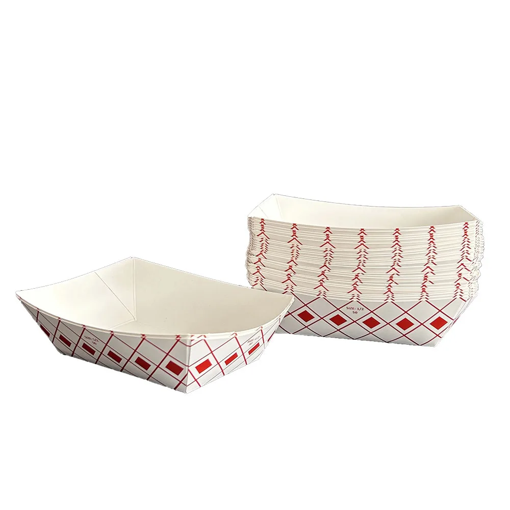 Eco-friendly Grease Resistant Take Out White Brown Kraft Paper Boat Paper Food Tray