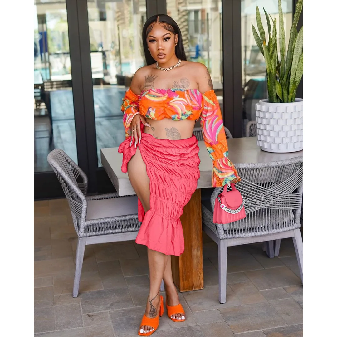 2024 Новая Летняя женская юбка с рюшами и завязками стрейч разрезом элегантная однотонная длинная повседневная макси со складками