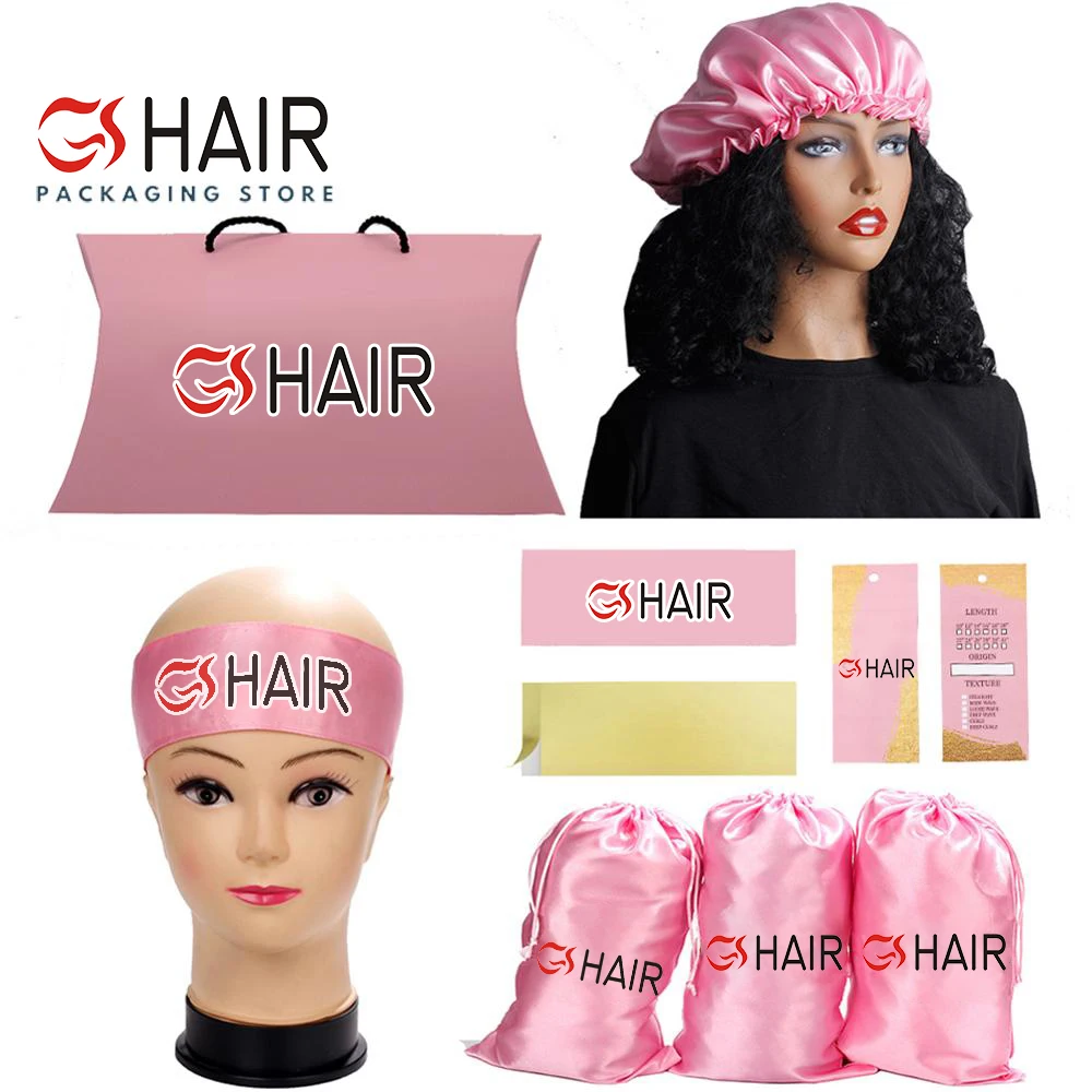 Customized Care Wig Package Women Hair Extensions Bundles Packaging Sets Bonnets/bags/Tags/ Sticker Hair Bundle Wraps