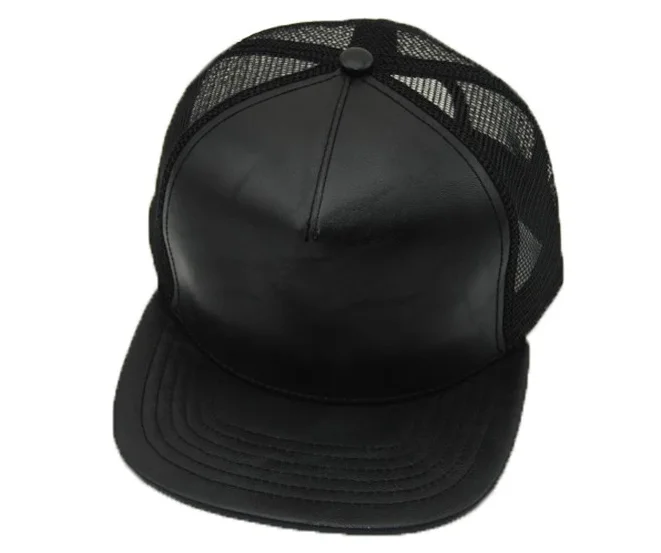 Wholesale Customized Design Your Own Black PU Leather Hip Hop Trucker Snapback Hats Cap