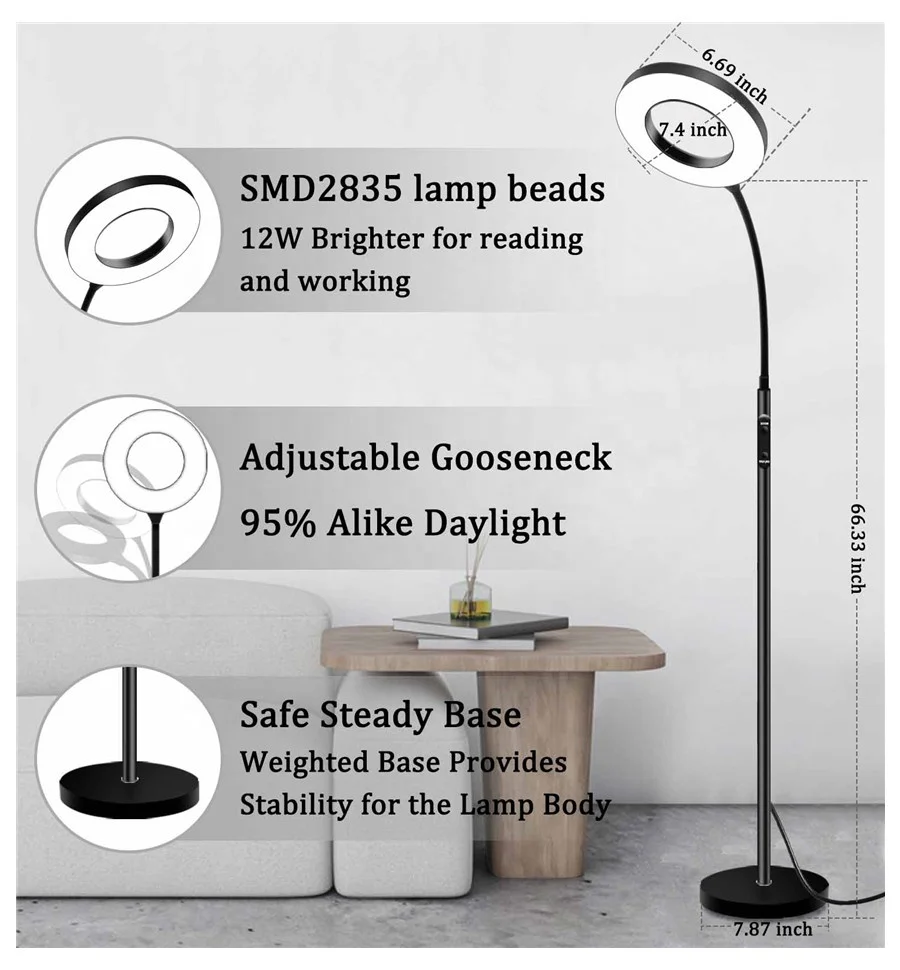 2 Years Warranty Long Life Timer Quick and Easy Assembly Gooseneck Reading Floor Lamp Light Up Your Life for Indoor Living Room