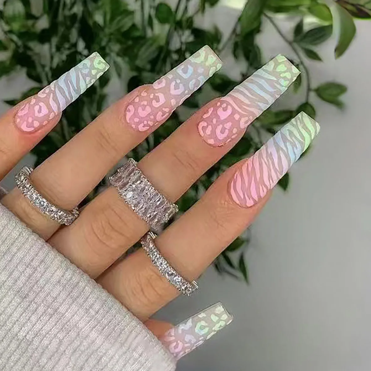 Long Ballet Press on nail Instagram influencer lines Spring nail art