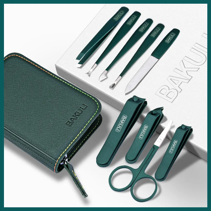 Nail Cutter Manicure Set 9 PCS Trimming Care Kit Label High Quality Stainless Steel Bevel Nail Clipper Tools With Leather Case