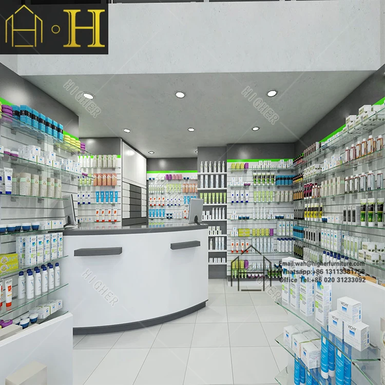 Pharmacy Display Stand Cabinet Pharmacy Medical Store Showcase Glass Display Counter Drugstore