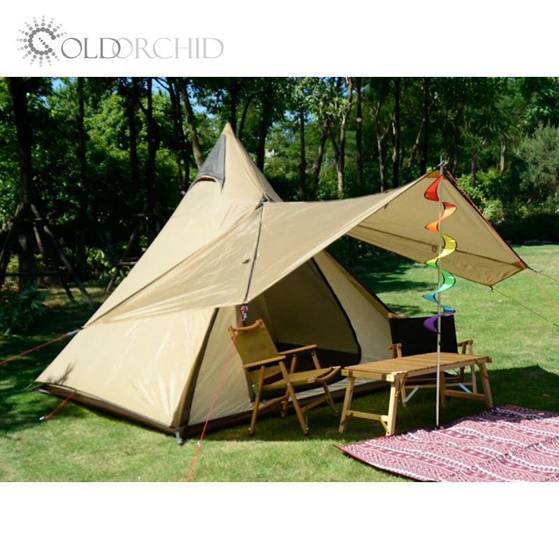 Outdoor indian bell tent glamping waterproof 3-4 person ultralight pyramid teepee tent for luxury camping