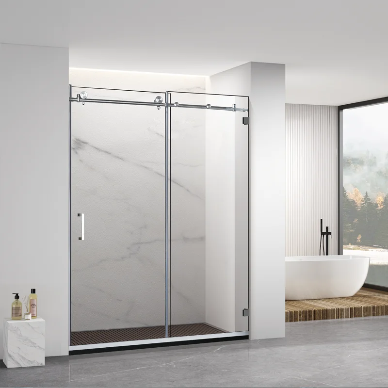 One-Shape Frameless Sliding Shower Doors 8mm Tempered Glass Bathroom Walk in Shower Enclosures