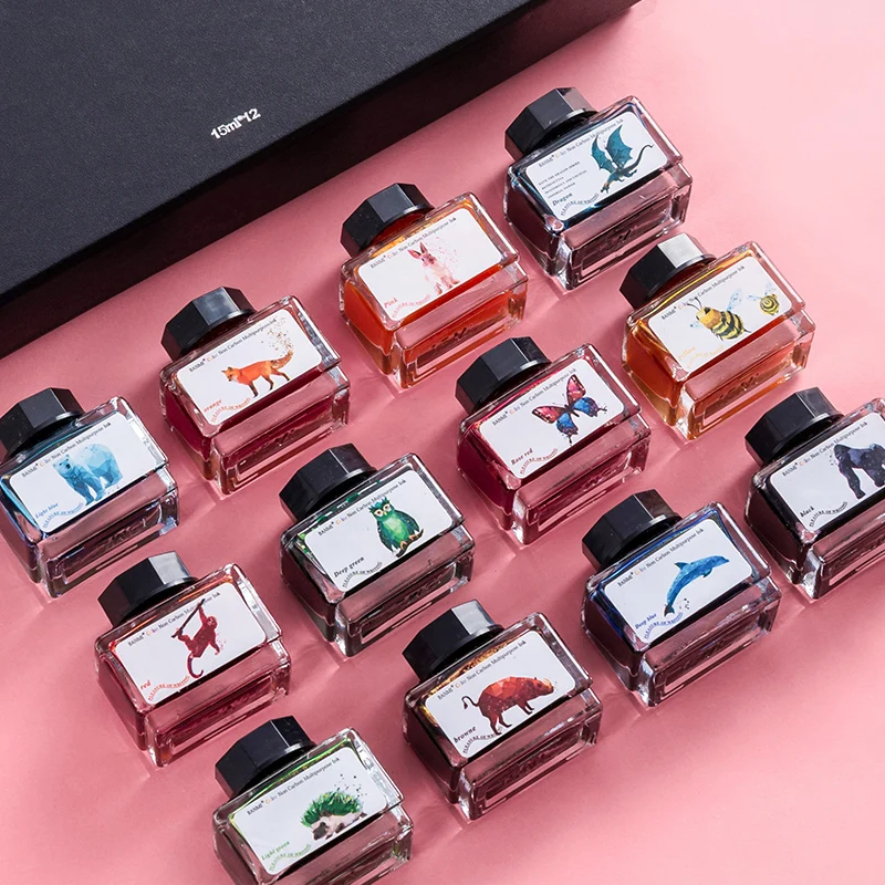 Sprite color ink set with sparkling glass transparent pen dipped in fountain pen for students to practice calligraphy and paint