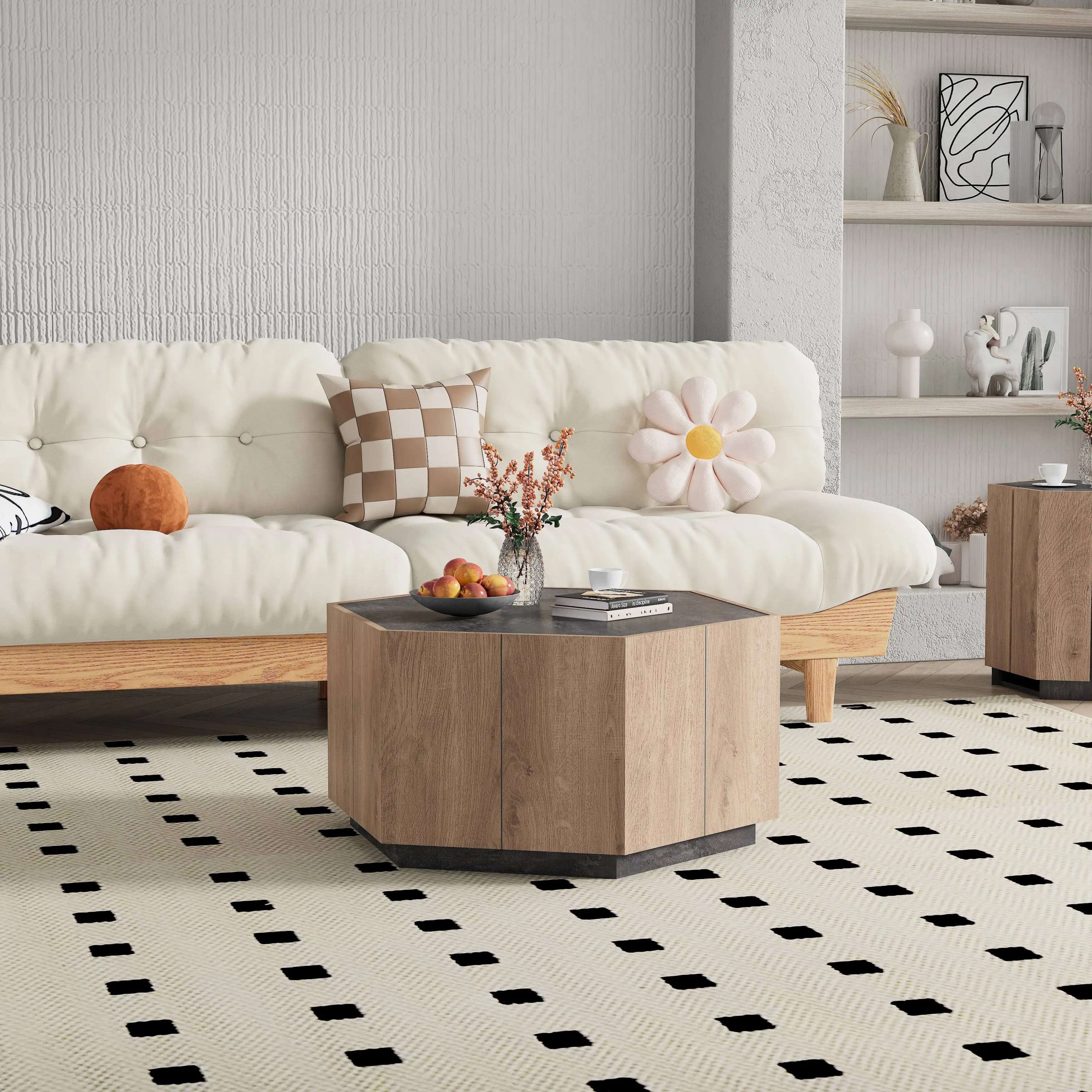 WESOME Mid-Century Modern Mahogany Wood Frame Metal Base Minimalist Designer Living Room Tea Table Coffee Table