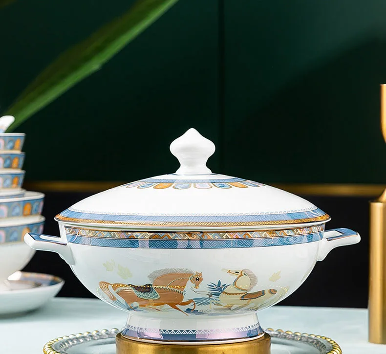 Новая китайская керамическая посуда Jingdezhen Menghui Datang серия шестьдесят легкая рельефная набор