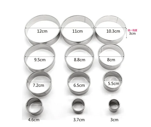 Food Grade 304 Stainless Steel Cookie Cutter 12Pcs/Set Round  Mousse Cake Ring Set Rolled edge cookie cutter
