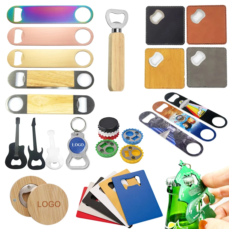 Personalized Souvenir ODM OEM Custom LOGO Colors Sublimation Bar Blade Flat Card Metal Stainless Steel Wood Beer Bottle Opener