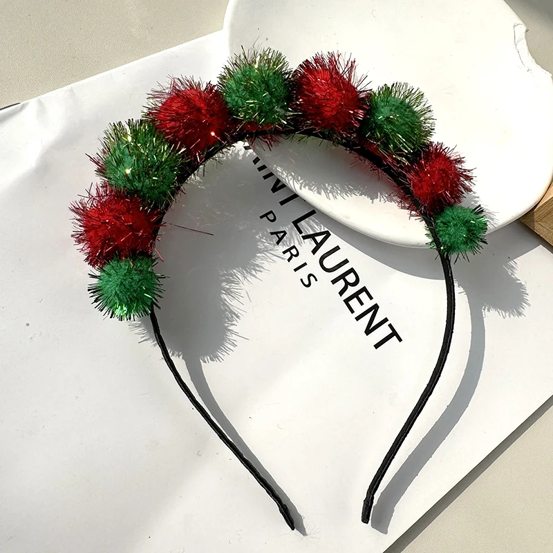 Christmas Hair bands Children Color Ball Hair Hoop Glitter Pompommed  Hair Accessories For Kids Headband