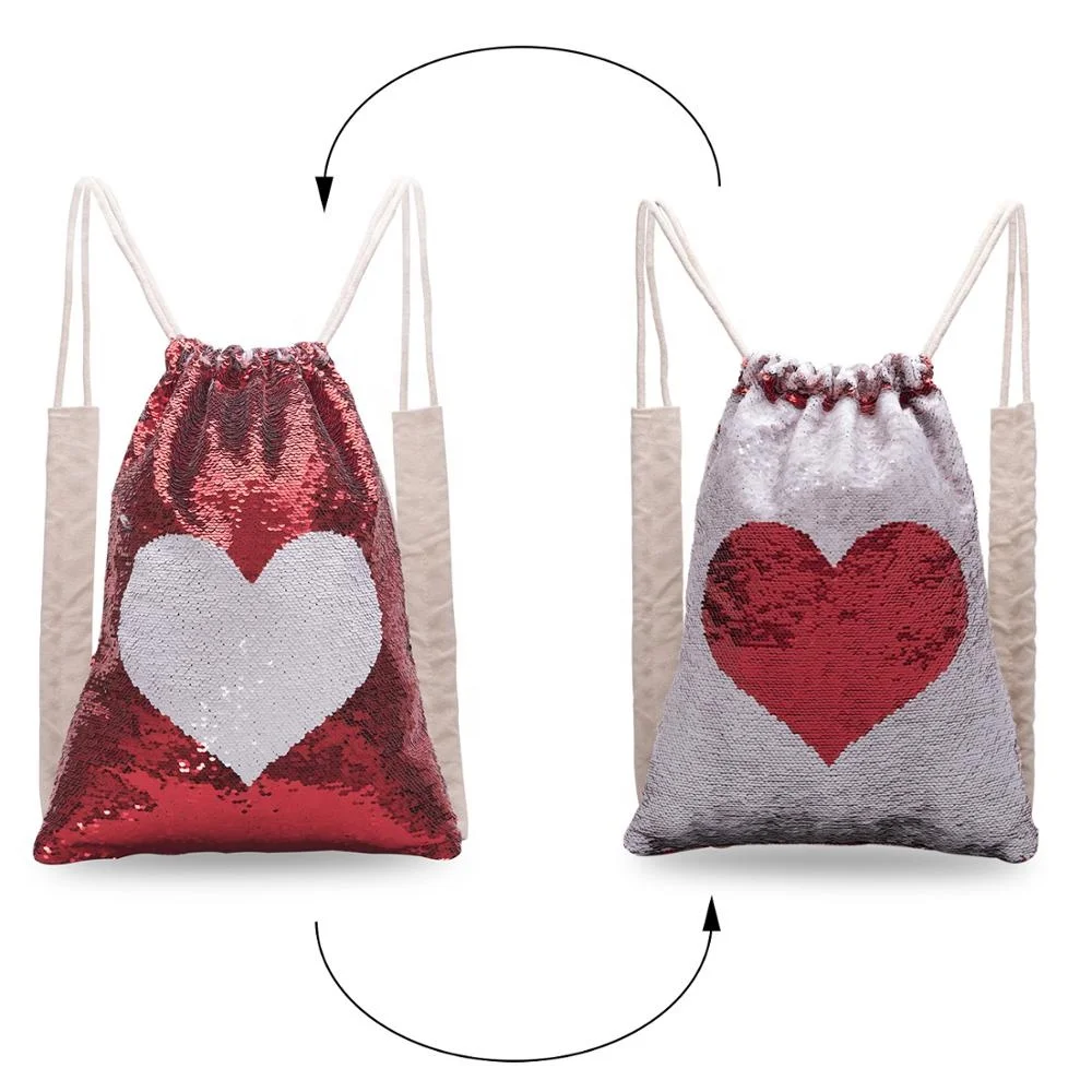 cartoon girl sequin bag Reversible drawstring bag Two-Tone Magic Sequin backpack Flip Sequin Initial Backpack