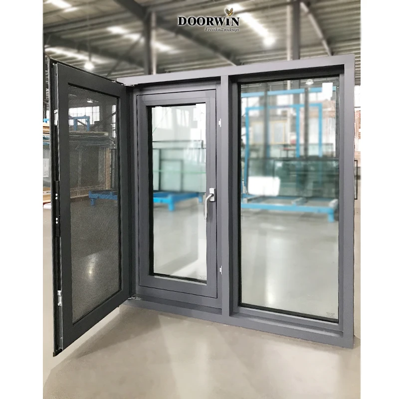 Doorwin High quality Grey Aluminium House Window Aluminium Casement Window For House Aluminum Out Swing Window