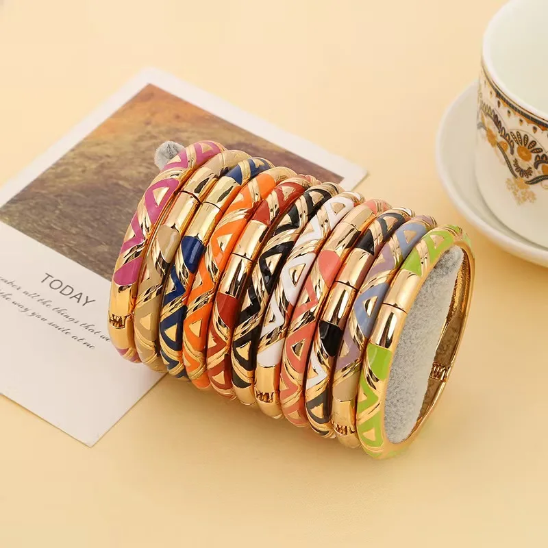 Fashion Vintage Enamel Bracelet Colorful Drip Glaze Colorful Drip Glaze Cloisonne Bangles for Women