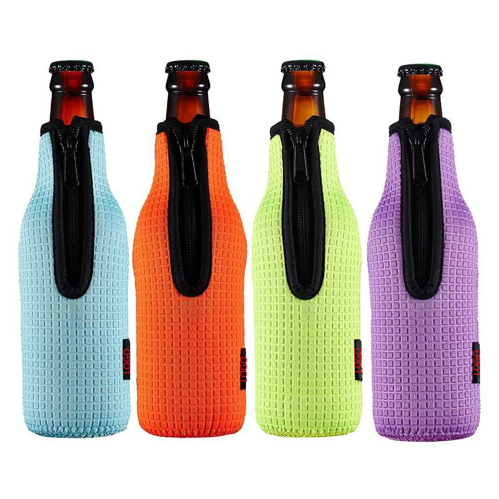 Beer Bottle Sleeve Neoprene Embossed Bottle Sleeve With Drawstring Strap And Buckle For Outdoor Hiking Climbing Bottle Cooler Ba