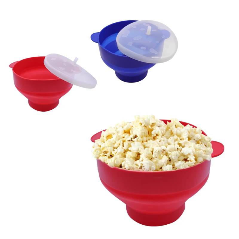 Food grade silicone popcorn bucket for microwavable use in oven hign quality silicone popcorn bucket