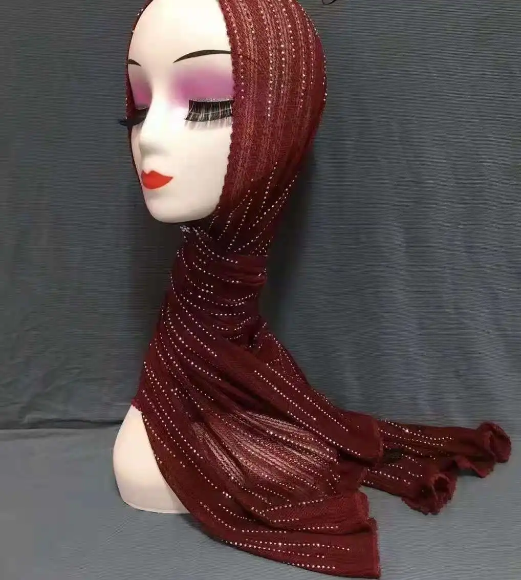 2021Hot Drilling tudung Chinese Manufacturers Direct Selling Solid Color Custom New Design Women Stylish  Scarf famous brands