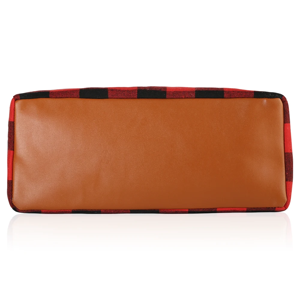 Christmas Buffalo Plaid Tote Bag Shoulder Check Cosmetic Set Red Black PU Travel Tote Bag for Woman