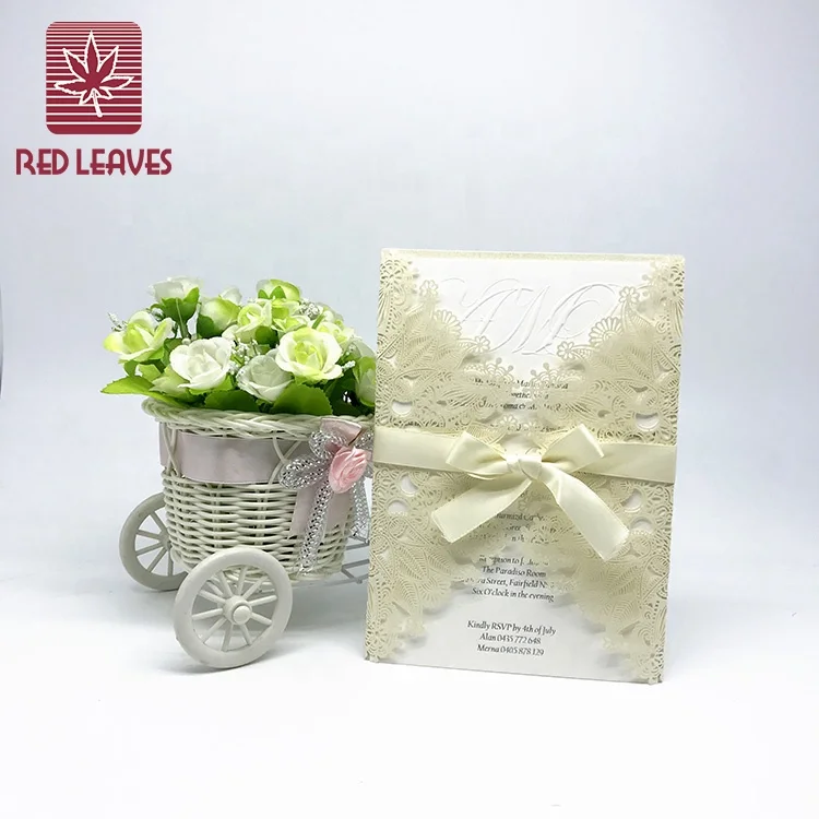 Vintage Wedding Invitations Cards with Laser Cut lace Flower for Bridal Shower,Engagement,Anniversary or other Event Ideas