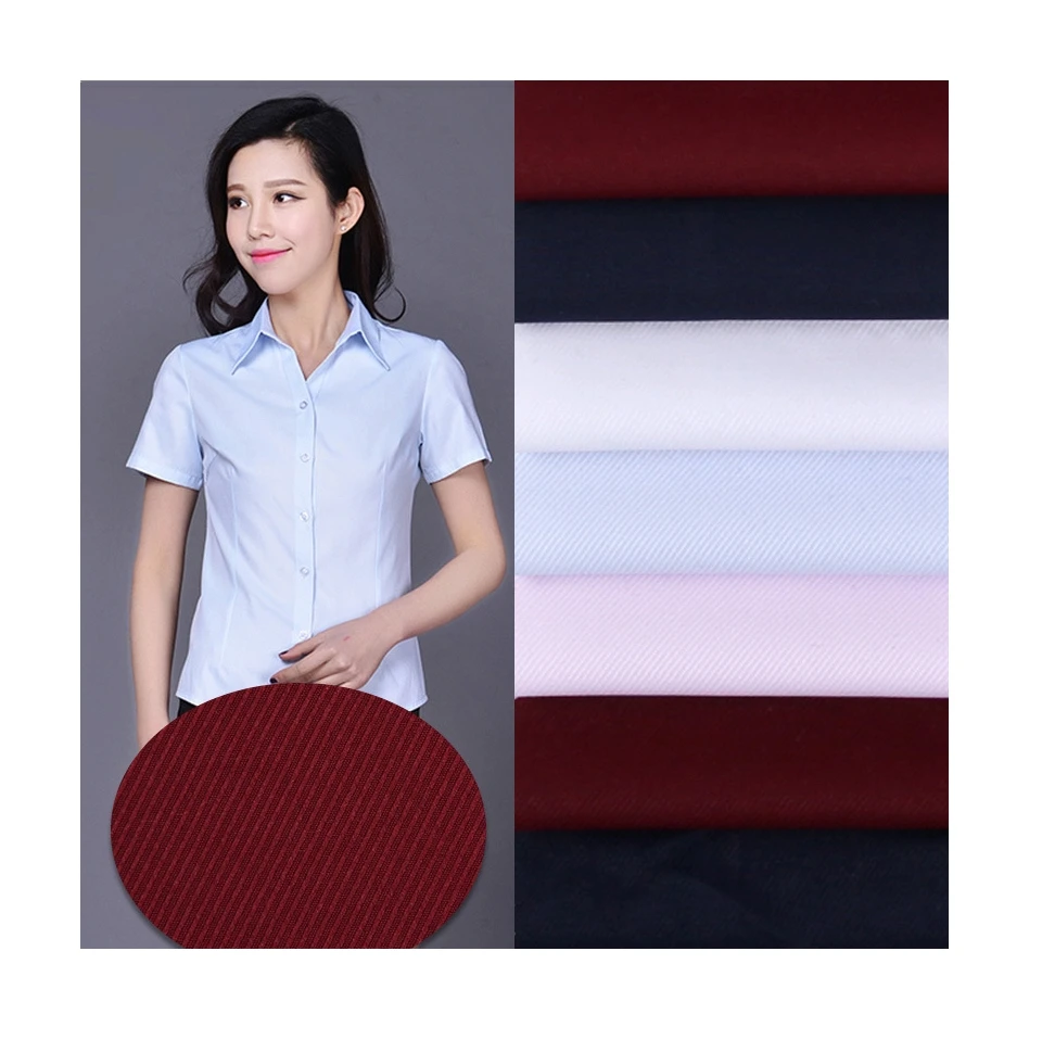Wholesale Summer TC Plain Dyed poplin polyester twill woven khaki organic cotton poplin fabric for uniform shirt