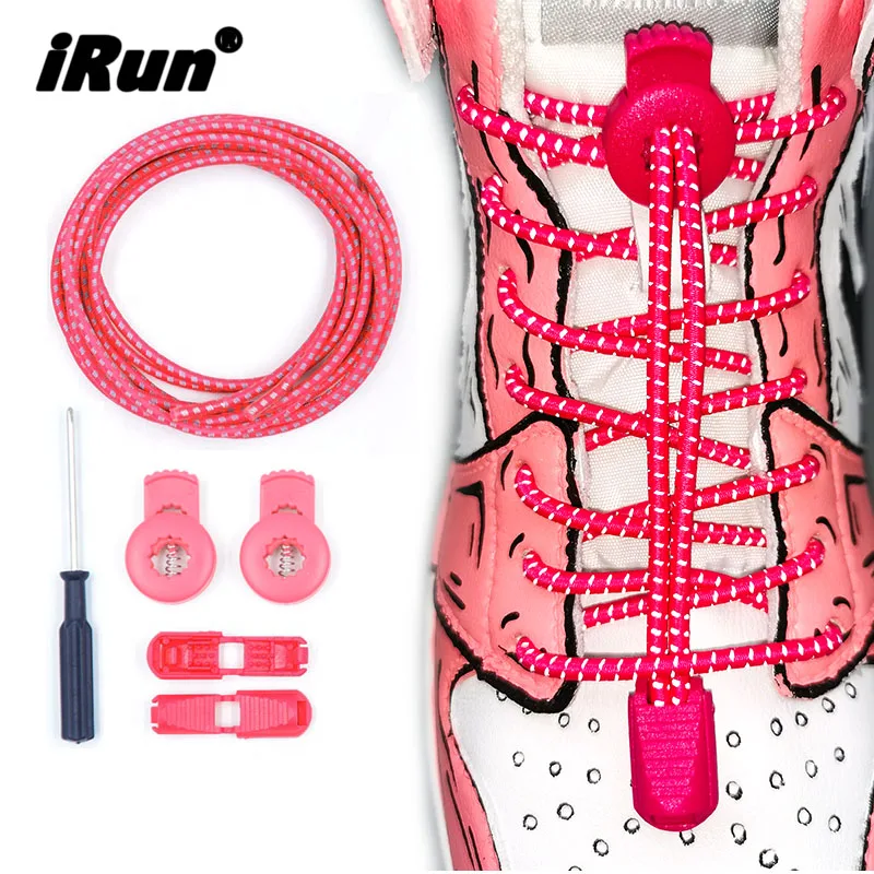 IRun Custom Elastic Polyester Laces Lock Reflective Lacing System Kid Lazy Sport Tieless Shoe No-tie Round Shoelac