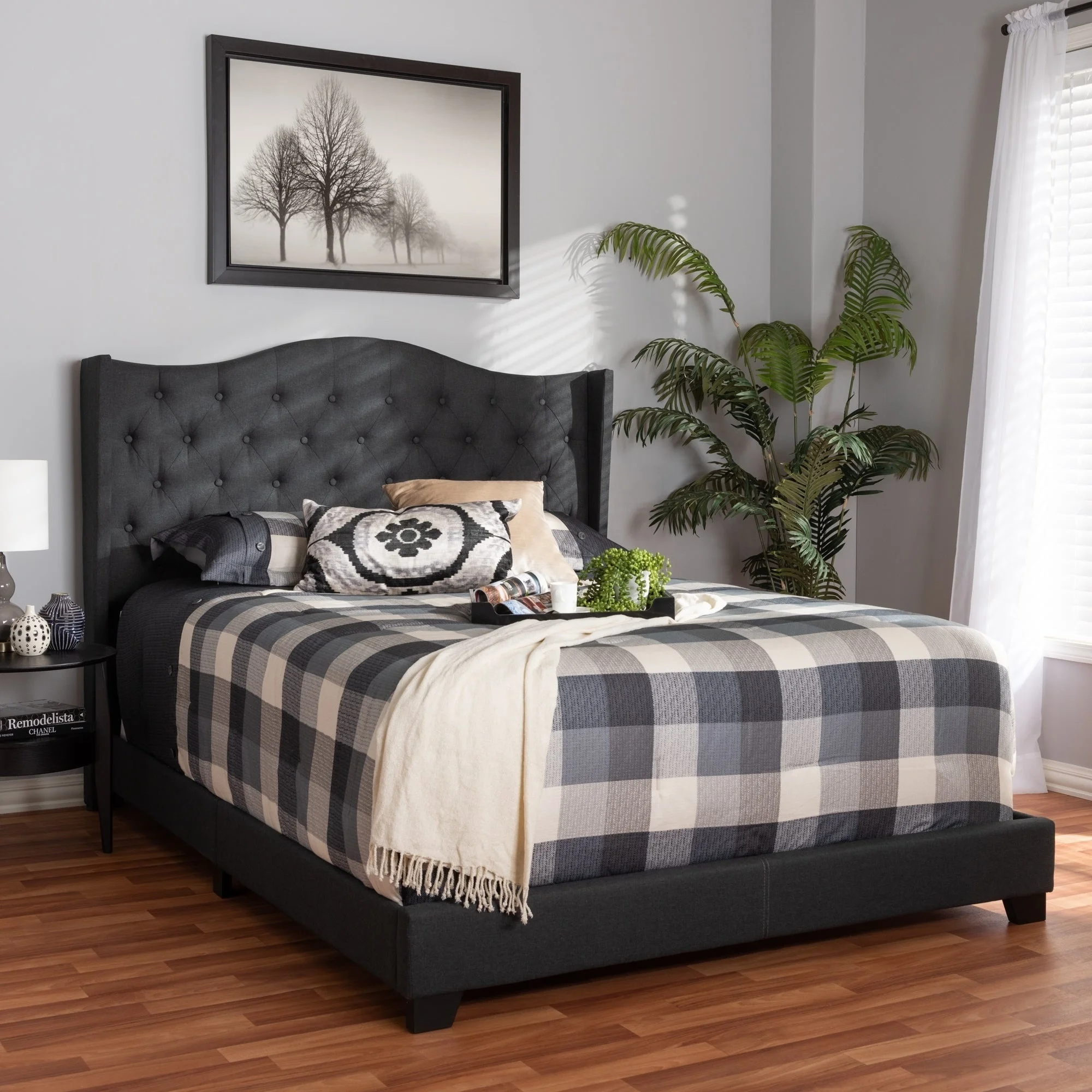 Contemporary Bedroom Furniture fabric upholstered Wooden Bed Designs