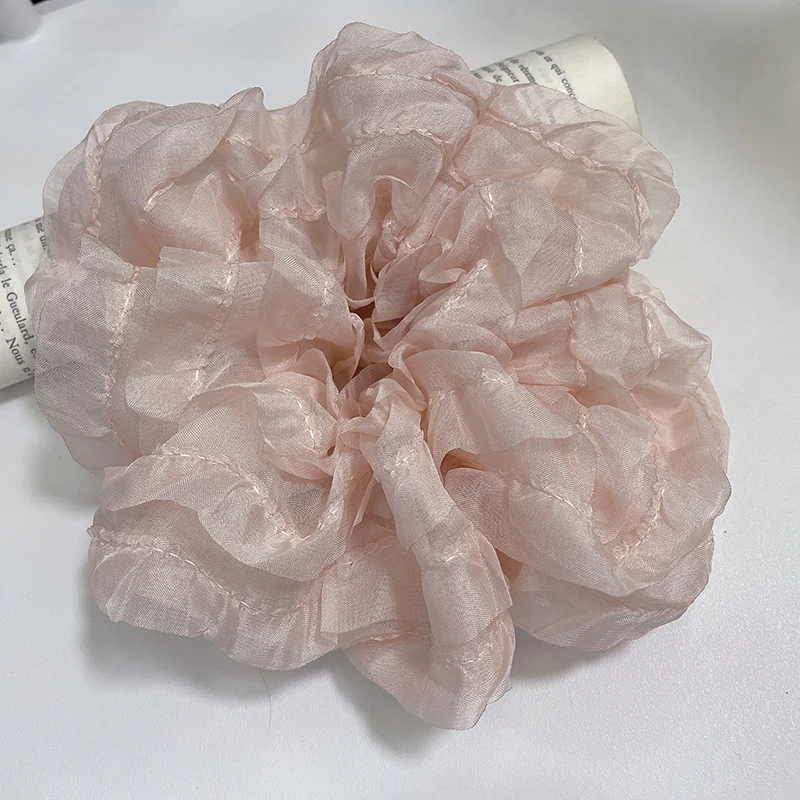 Hot Selling New Fashion Cute Black White Large Lace Hair Ties Ponytail Holder Scrunchies for Women